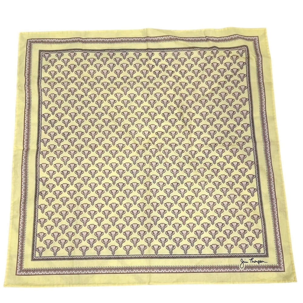 Jim Thompson Cotton Handkerchief Pocket 18” Square Scarf Elephants Yellow